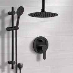 Matte Black Ceiling Rain Shower System with Handheld, Rainfall Shower Head, Shower Faucet Set